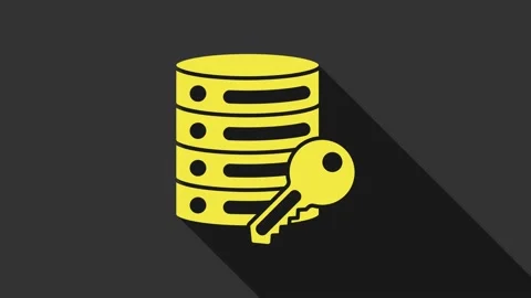 Yellow Server security with key icon isolated on grey background. Security Stock Footage 147703425