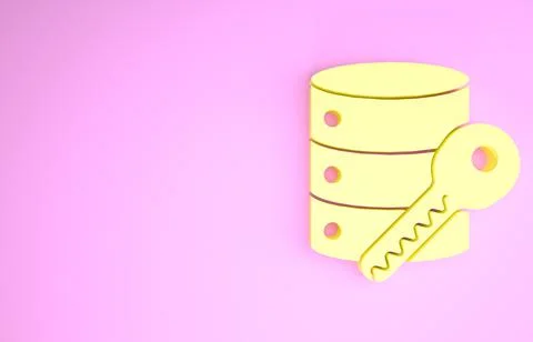 Yellow Server security with key icon isolated on pink background. Security, s 库存插图