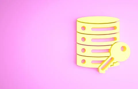 Yellow Server security with key icon isolated on pink background. Security, s 스톡 일러스트