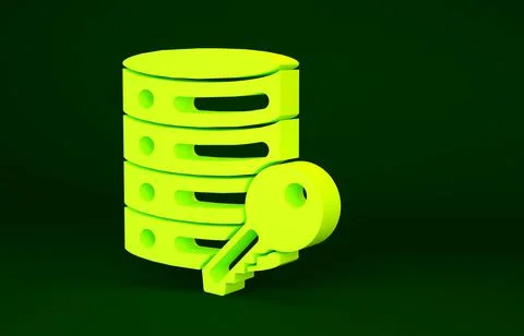 Yellow Server security with key icon isolated on green background. Security,  Stock Illustration