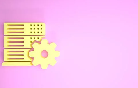 Yellow Server setting icon isolated on pink background. Minimalism concept. 3 Stock Illustration