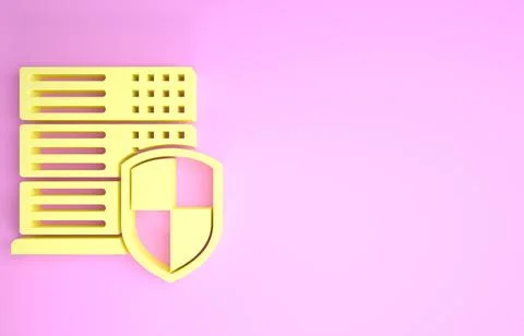 Yellow Server with shield icon isolated on pink background. Protection agains Stock Illustration