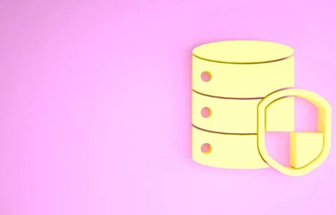Yellow Server with shield icon isolated on pink background. Protection agains Stock Illustration