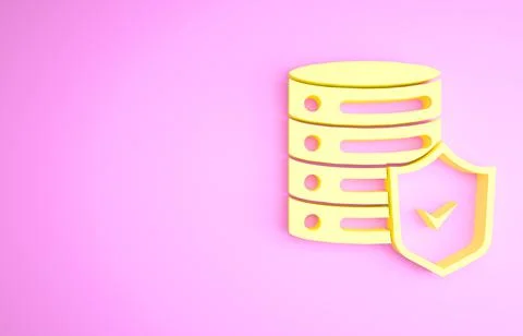 Yellow Server with shield icon isolated on pink background. Protection agains Stock Illustration