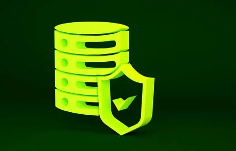 Yellow Server with shield icon isolated on green background. Protection again 스톡 일러스트