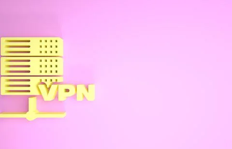 Yellow Server VPN icon isolated on pink background. Minimalism concept. 3d il Illustrazione stock
