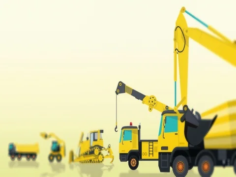 Yellow set of construction machinery machines animation. 스톡 동영상 83405071