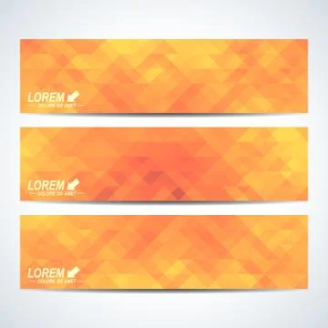 Yellow set of vector banners. Background with blue triangles. Web banners card Stock Illustration