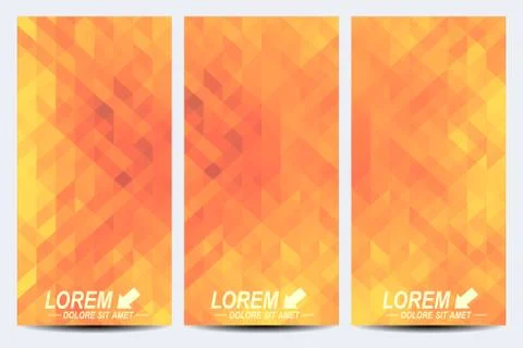 Yellow set of vector flyers. Background with gold triangles. Flyer, web, banner Stock Illustration