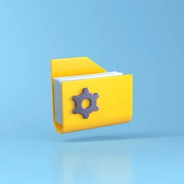 Yellow Setting Computer Folder With Blank Documents. Illustrazione stock