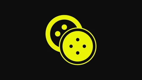 Yellow Sewing button for clothes icon isolated on black background. Clothing Stock Footage 233092144