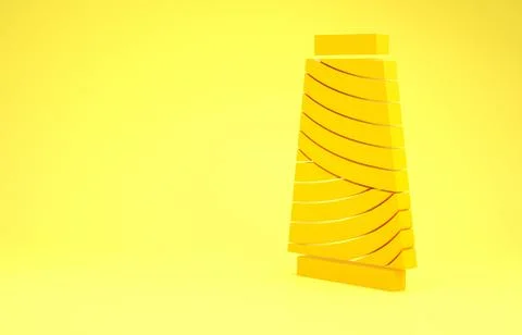 Yellow Sewing thread on spool icon isolated on yellow background. Yarn spool. Stock Illustration