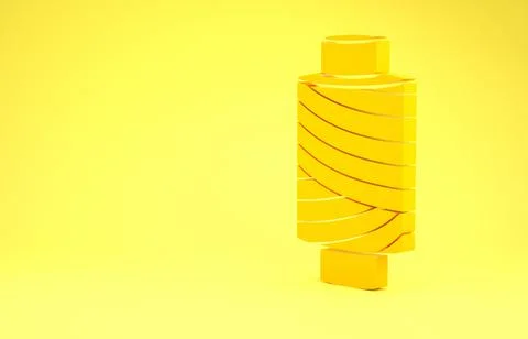 Yellow Sewing thread on spool icon isolated on yellow background. Yarn spool. Stock Illustration