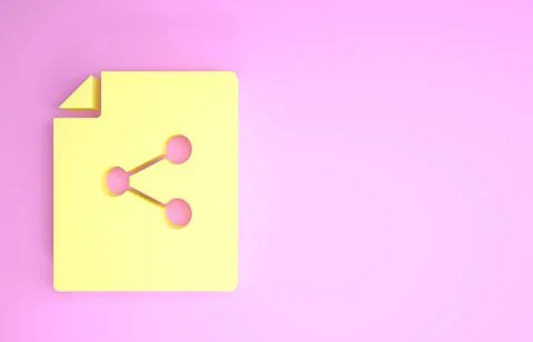 Yellow Share file icon isolated on pink background. File sharing. File transf Illustrazione stock