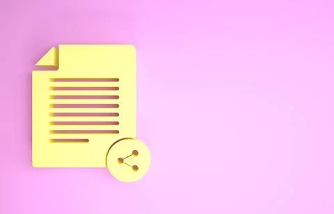 Yellow Share file icon isolated on pink background. File sharing. File transf Illustrazione stock