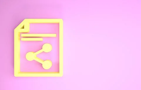 Yellow Share file icon isolated on pink background. File sharing. File transf Illustrazione stock
