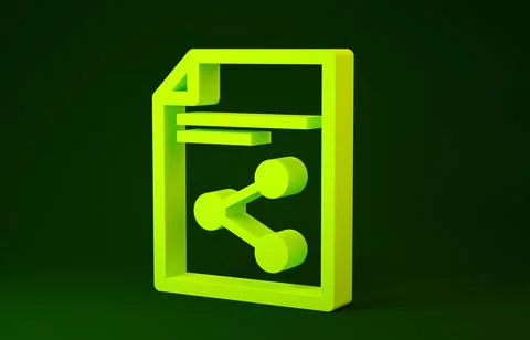 Yellow Share file icon isolated on green background. File sharing. File trans 스톡 일러스트