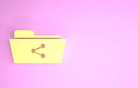 Yellow Share folder icon isolated on pink background. Folder sharing. Folder  Illustrazione stock