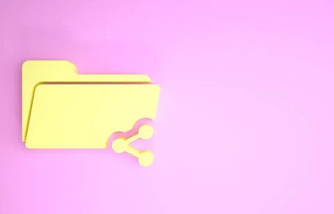 Yellow Share folder icon isolated on pink background. Folder sharing. Folder  Stock Illustration