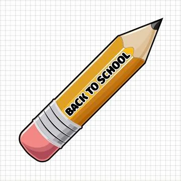 Yellow sharp wooden pencil and text Back to School. 스톡 일러스트