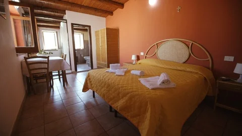 Yellow sheets bedroom Stock Footage 86749551