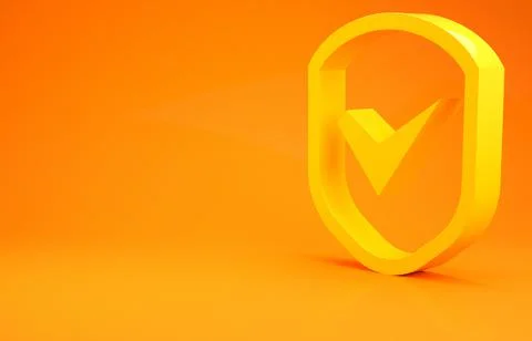 Yellow Shield with check mark icon isolated on orange background. Security, s Stockillustratie