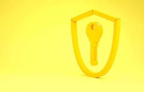 Yellow Shield with key icon isolated on yellow background. Protection and sec Stockillustratie