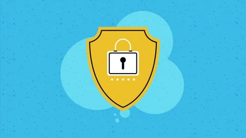 Yellow shield with lock icon representing security and data protection on a.. Stock Footage 334264796