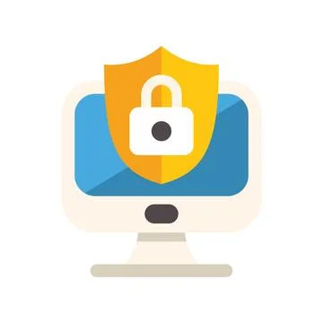 Yellow shield protecting desktop computer from attack 스톡 일러스트