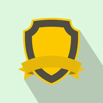 Yellow shield with ribbon icon, flat style Illustrazione stock