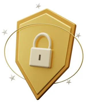 A yellow shield shape is shown with a padlock in the center. The shield is .. Stock Illustration