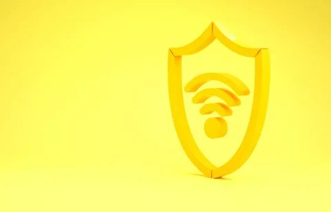 Yellow Shield with WiFi wireless internet network symbol icon isolated on yel Illustrazione stock