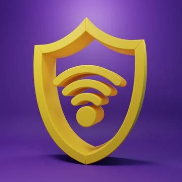 Yellow Shield with WiFi wireless internet network symbol icon isolated on p.. Illustrazione stock