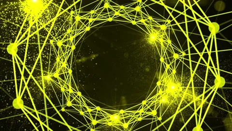Yellow Shining Circles With Particles On The Black Background Stock Footage 145219983