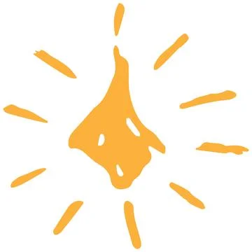 Yellow shiny spark with rays. Rough vector childlike clipart isolated Illustrazione stock