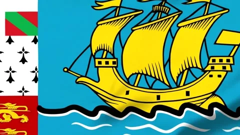 Yellow ship sailing on blue waves with flags and crests Video stock 343317522