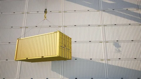 Yellow shipping cargo container for logistics and transportation. Seamless loop. Stock Footage 154358194