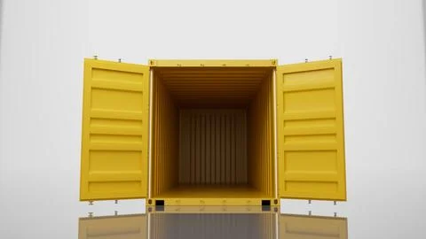 Yellow shipping container with open doors on white background Stock Illustration