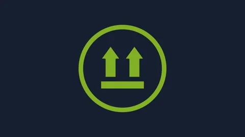 Yellow This side up icon isolated on blue background. Two arrows indicating top Stock Footage 232060791