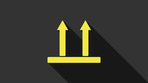Yellow This side up icon isolated on grey background. Two arrows indicating top Stock Footage 147697275