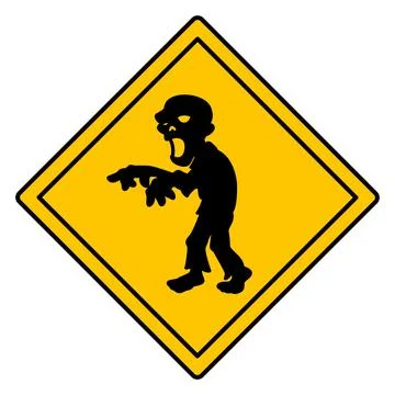 Yellow Sign Beware of Zombies. Warning Road Sign. Humorous Sticker. Vector Ic Stock Illustration