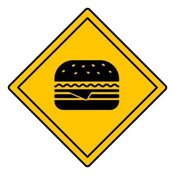 Yellow Sign Burger Zone. Vector Icon. Humorous Road Sign. Junk Food Warning.. Stock Illustration