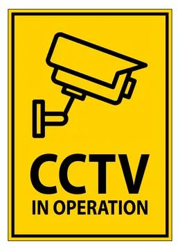 Yellow Sign with CCTV Camera Graphic Indicating Surveillance in Operation Stock Illustration