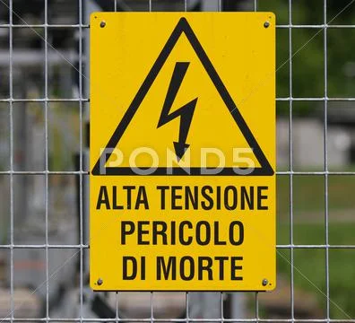 Yellow sign for danger high voltage attention 1 Stock Photos