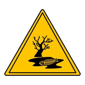 Yellow Sign Dangerous for Environment. Vector Icon. Dried Tree and Fish Ske.. Stock Illustration