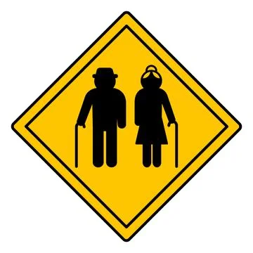 Yellow Sign Elderly. Warning Road Sign. Elderly People Crossing Road. Vecto.. Ilustração Stock
