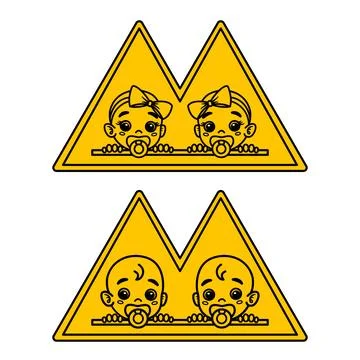 Yellow Sign Twins On Board. Vector Icon. Humorous Road Sign. Car Sticker. T.. Stock Illustration