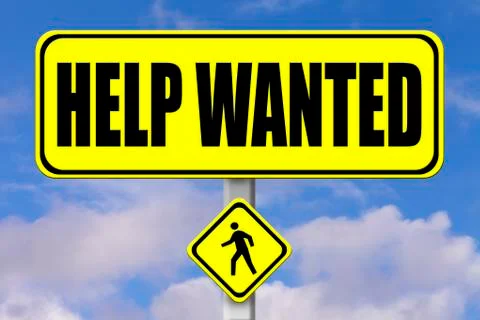 Yellow signboard with the words Help Wanted written Stock Illustration