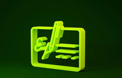 Yellow Signed document line icon isolated on green background. Pen signing a  Stock Illustration