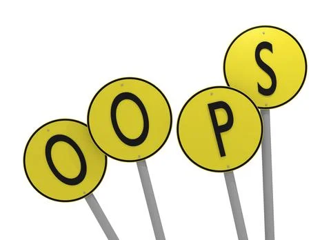 Yellow signs with the word Oops, 3d rendering on white イラスト素材